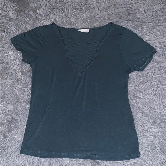 low cut, criss cross v-neck shirt - Picture 1 of 2